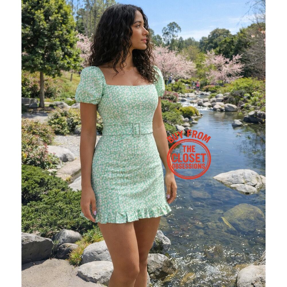 ZARA Linen Blend Belted Mini Dress NWT | Puff Sleeve Ruffle Hem L - Picture 6 of 16